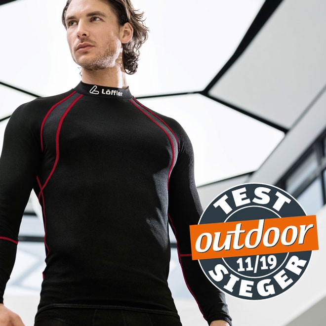 Mann mit tLöffler transtex light Shirt und Testsieger Logo